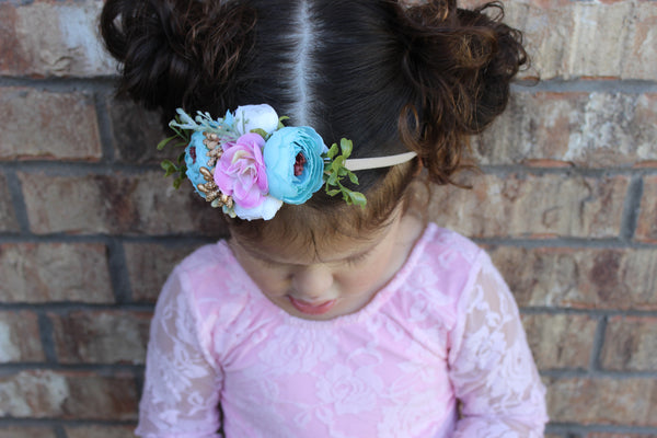 Ivory, Pink, & Aqua - Floral Stretch Headband